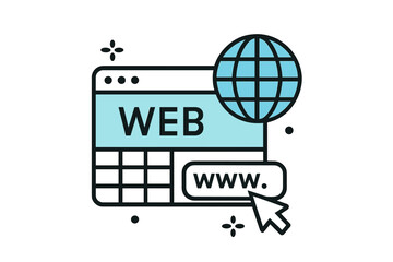 Poster - Web browser window with globe icon vector illustration. Internet connection, www website address, and cursor click concept. Online network, global communication technology design.