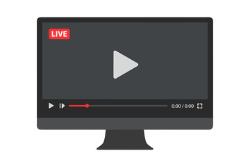 Fototapete - Live video streaming player interface on a computer monitor. Concept for online broadcast, web conference, or tutorial. Digital multimedia content vector illustration.