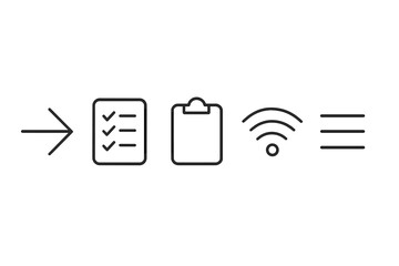 Poster - Interface icon set for UI UX design. Thin line vector pictograms. Arrow for next or login. Checklist for tasks. Clipboard for notes. Wifi for internet. Menu for navigation.