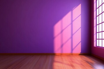 Poster - Minimalistic Room Interior Featuring Strong Violet Hues and Sunlight Design for Tranquil Ambiance