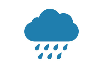 Poster - A simple illustration of a blue cloud with several raindrops falling from it on a white background plain