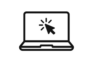 Fototapete - Laptop icon with click cursor on screen. Computer notebook with pointer arrow symbol. Online web internet technology concept. Digital device for browsing or work vector.
