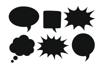 Poster - Speech bubble vector set silhouette. Comic book dialogue and thought bubbles. Pop art style black empty chat balloons. Shout explosion burst for text. Graphic design element.