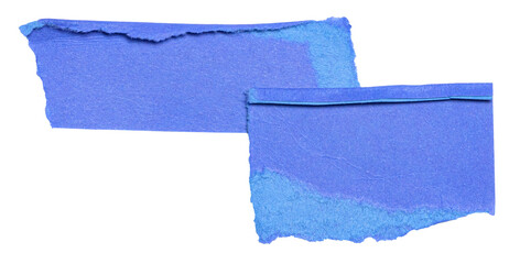 Poster - Blue crumpled wrinkled torn pieces of blank paper note cardboard with texture and copy space, close up transparent png background isolated cut out design element