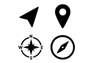 Fototapete - Navigation and map icon set. Vector symbols for location, direction, and travel. Includes compass, GPS cursor arrow, and destination pin pointer for web and app design UI.