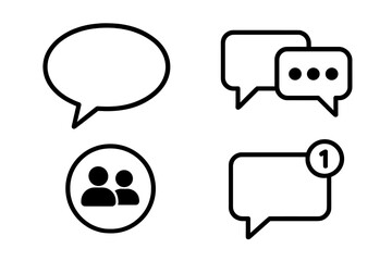 Fototapete - Communication icon set for user interface design. Vector speech bubble, chat message, new notification, and user group symbols for social media, apps, and web graphics.