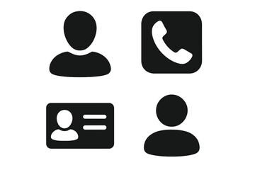 Poster - User profile icon set. Contact, phone call, and ID card pictogram collection. Simple black silhouette avatar for UI design. Person, member, and account vector symbol.