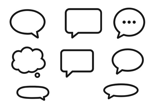 Speech bubble vector icon set. Talk, chat box illustration. Communication, message, comment, dialog, and thought bubbles. Comic and web element for social media design.