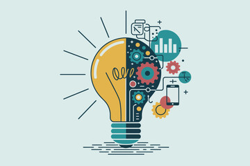 Poster - Illustration of a lightbulb with gears and a graph representing innovation and technology concept