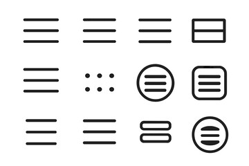 Fototapete - Hamburger menu icon set. Versatile collection of line art buttons for UI and UX design. Navigation symbols for web, app, and mobile interface. Modern, minimalist vector.