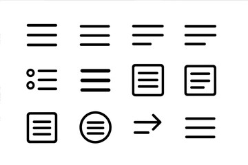 Fototapete - Hamburger Menu Icon Set, Minimalist UI Navigation Button Collection, Line Art, Vector Symbols for Mobile and Web Application Design, Transparent Background, Bold Outline Style