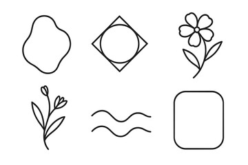 Poster - Set of minimalist line art icons. Simple vector collection of floral, geometric, and abstract shapes. Modern design elements for logo, web, or print illustration.