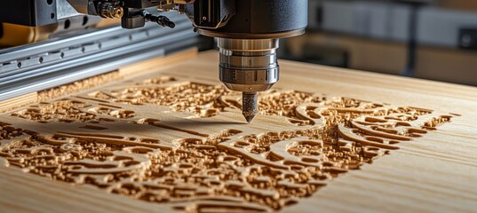 Poster - Precision Woodworking Using Modern Tools to Create Intricate Designs on a Beautiful Wood Panel