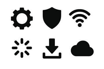 Aufkleber - Technology icon set with gear, shield, signal, loading, download, cloud symbols. Vector illustration for UI UX design, website, mobile app. Interface button elements pack.