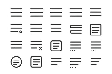 Fototapete - Hamburger menu icon set for UI UX design. Navigation buttons for web and mobile applications. Minimalist linear collection includes close, list, options, and filter symbols.