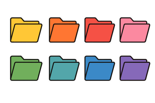 Vector folder icon set. Colorful folders for organization, document and file management. Office storage, digital data, business archive concept. UI UX interface element.