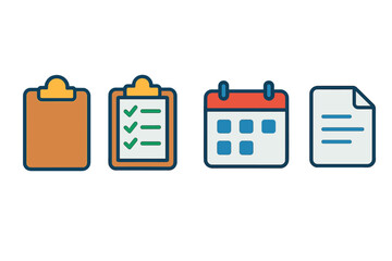 Aufkleber - Business office icon vector set. Clipboard, checklist, calendar, document symbols. Flat design for project management, planning, scheduling, to-do list, and workflow.