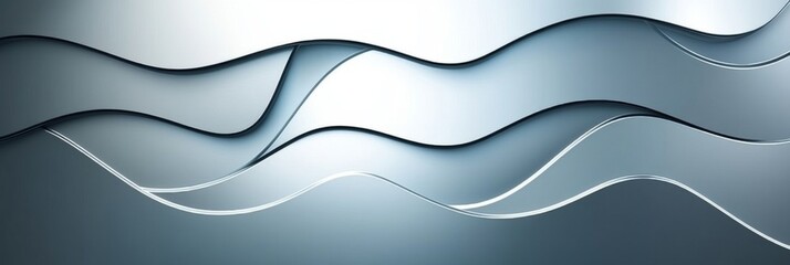 Poster - Elegant Abstract Waves in Silver Tones with Fluid Curves and Dynamic Line Design for Modern Decor