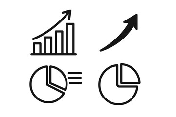 Aufkleber - Business chart icon set with arrow symbol and pie chart. Infographic elements for data analysis, financial presentation, and report. Vector graph for statistics and growth.