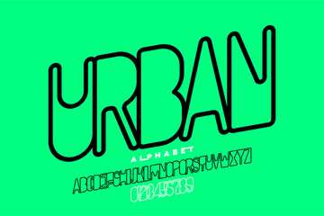 Fototapete - Urban. Outline style font design, alphabet letters and numbers vector illustration