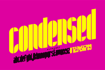 Fototapete - Condensed style font design, alphabet letters and numbers vector illustration