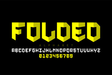 Fototapete - Folded. Origami paper style font design, alphabet letters and numbers vector illustration
