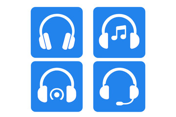Aufkleber - Headphone icon set for audio and music. Vector symbols include headset with microphone for support, call center, or gaming. UI UX pictogram glyphs for app buttons.