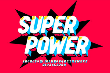 Fototapete - Super Power. Comics style font design, alphabet letters and numbers vector illustration