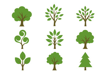 Aufkleber - Vector Set of Abstract Tree Icons for Nature, Landscape, Botanical Project Design, Green Eco Symbol, Plant Illustration, Minimal Forest Logo, Modern Tree Silhouette Graphic for Editable Decoration