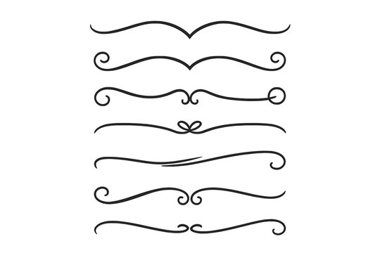 Set of decorative calligraphic lines. Hand drawn vector text dividers and underlines. Vintage style ornaments, swirls and flourishes for typographic design and decoration.