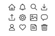 © Jakzui - Modern universal line icon set for web and mobile apps. Editable vector symbols for user interface design. Includes home, search, like, and profile icons.