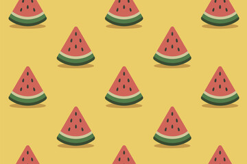 Poster - Repeating pattern of watermelon slices on a yellow background creating a summery and refreshing design