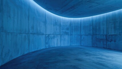 Poster - Interior with blue-lit empty concrete walls and abstract architecture