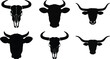 © Jharna.oo - Bull and cow head silhouette vector set with skull and horn illustration collection isolated on white background for design and decoration.