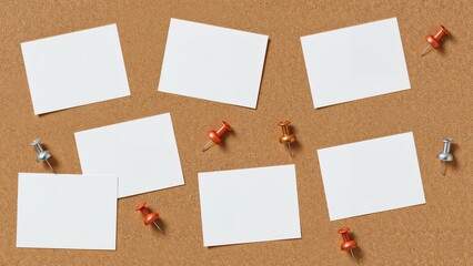 Poster - Empty note cards pinned on wooden surface for creative use