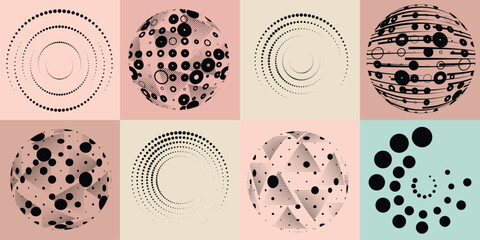 Fototapete - Lines and dots in Circle Form .Rotate rounded shape Vector .Rotating dots form a circle .Rotating and linear design element . Various lines forming round shape . Abstract Geometric line art .
