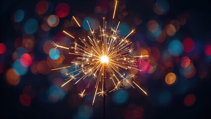 Poster - Glowing Sparkler Set on a Bright and Festive Bokeh Scene with Text Space