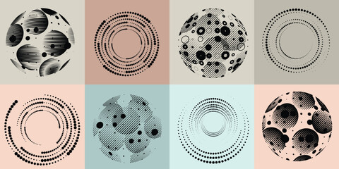 Fototapete - Lines and dots in Circle Form .Rotate rounded shape Vector .Rotating dots form a circle .Rotating and linear design element . Various lines forming round shape . Abstract Geometric line art .
