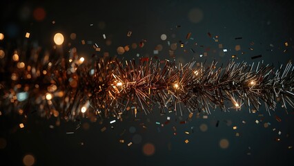 Poster - Luminous sparkle from festive string lights dimming against a black background, horizontal shot