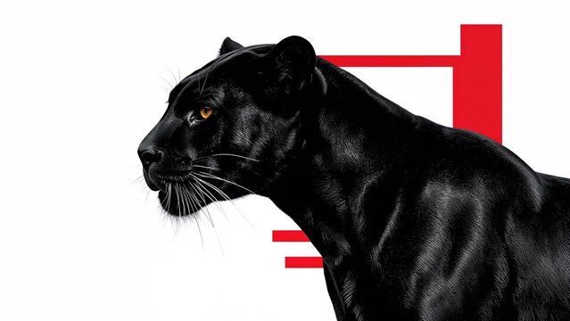 Silhouette of a black panther in side view on white