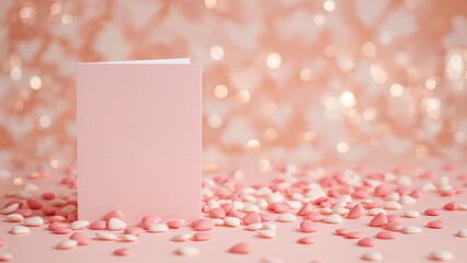 Aufkleber - Out-of-focus background showing a card against pastel shades with colorful hearts design.