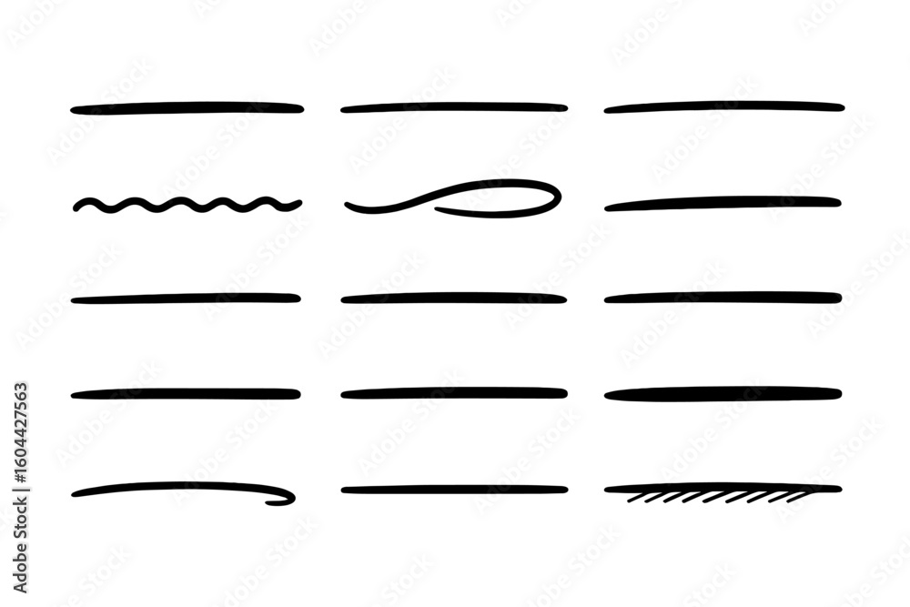 Hand drawn underline set. Vector collection of black marker lines ...