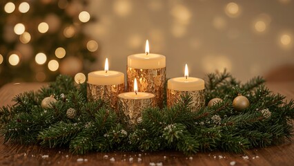 Poster - Glowing holiday candles with blurred festive lights