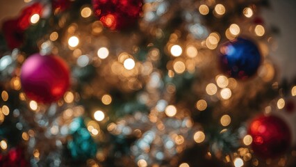 Poster - Decorative Christmas balls with radiant lights and a softly blurred setting