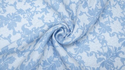 Poster - Delicate silk lace textile with pipette details and slightly elevated blue polka dots on chiffon, merging lace aesthetics with silk's smoothness for a girl's dress.