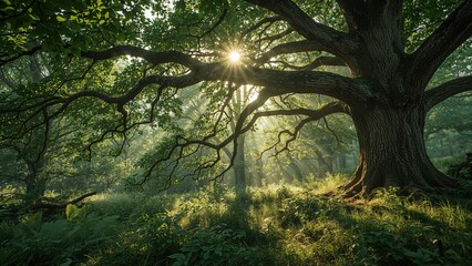 Poster - Soft sunlight filters through the leaves, creating a peaceful and ethereal mood within the natural surroundings.