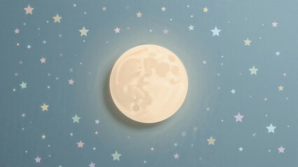 Fototapete - Vector illustration of a full moon against a star-filled night sky in pastel hues and paper cutout design