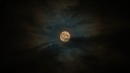 Wall Mural - nighttime full moon with cloudy sky and sepia tone positioned on left side