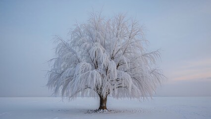 Poster - Tree covered with frost in a cold winter setting
