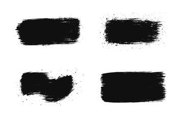 Aufkleber - Black grunge paint brush stroke vector set. Abstract rough ink splatter and distressed texture elements for design. Dirty artistic background shapes. Isolated illustration.